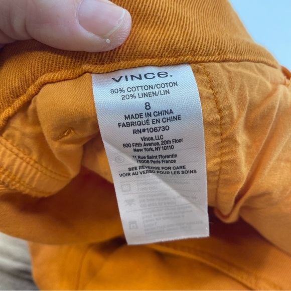 Vince Cotton Linen Twill Orange Women's Shorts Size 8 - Picture 4 of 5